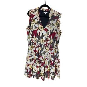Bar III Smocked-Waist floral mini dress deep V-neck ruffles layered lined SZ XXL